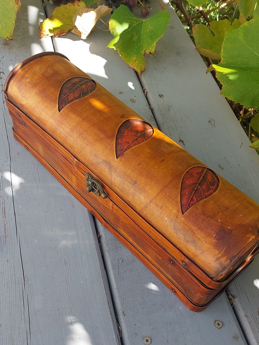 Vintage Bentwood 5-Compartment Tea Chest • Boho Leaf Wooden Box